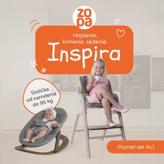Jedálenská stolička Zopa INSPIRA so sadou pre novorodencov a hojdacou základňou – pohodlie a bezpečie od narodenia až po...